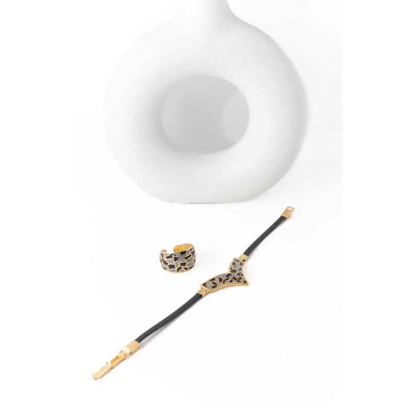 Επιχρυσωμένο Δαχτυλίδι μωσαϊκό, Ασήμι 925, μαύρο και γκρι σμάλτο Επιχρυσωμένο Δαχτυλίδι μωσαϊκό, Ασήμι 925, μαύρο και γκρι σμάλτο