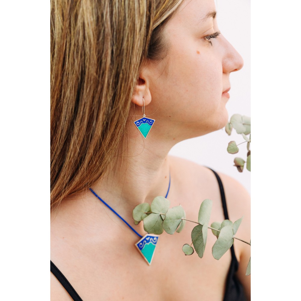 Σετ τρίγωνο, Ασήμι 925, Μπλε και γαλάζιο σμάλτο