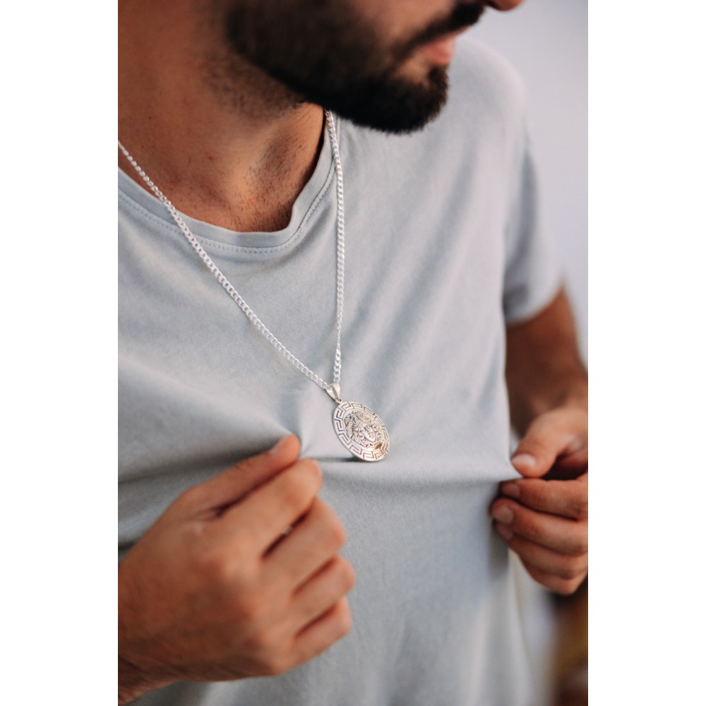 Μεγάλο μενταγιόν Μέγας Αλέξανδρος. Οξειδωμένο ασήμι 925