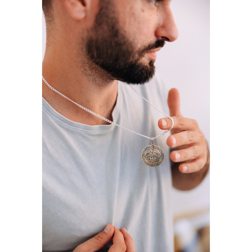 Μεγάλο μενταγιόν Μέγας Αλέξανδρος. Οξειδωμένο ασήμι 925