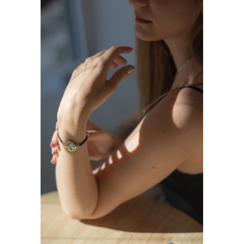 Βραχιόλι ασήμι 925 με κίτρινα ζιρκόν και γαλάζιο σμάλτο Βραχιόλι ασήμι 925 με κίτρινα ζιρκόν και γαλάζιο σμάλτο