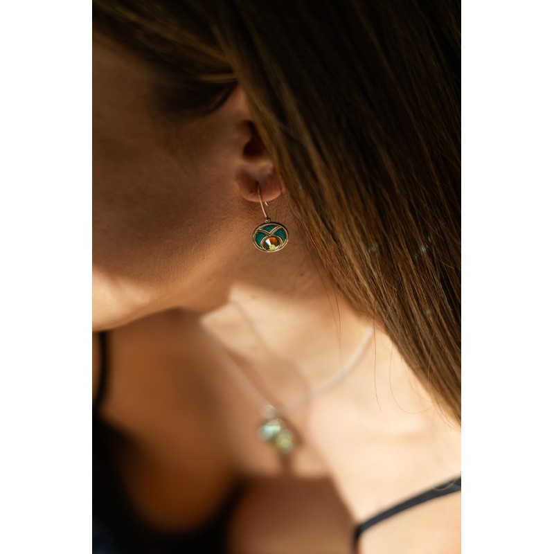 Σκουλαρίκια ασήμι 925 με κίτρινο ζιρκόν και γαλάζιο σμάλτο Σκουλαρίκια ασήμι 925 με κίτρινο ζιρκόν και γαλάζιο σμάλτο