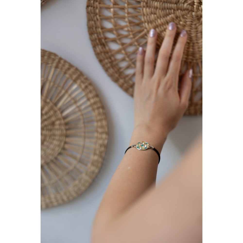 Βραχιόλι ασήμι 925 με κίτρινα ζιρκόν και γαλάζιο σμάλτο