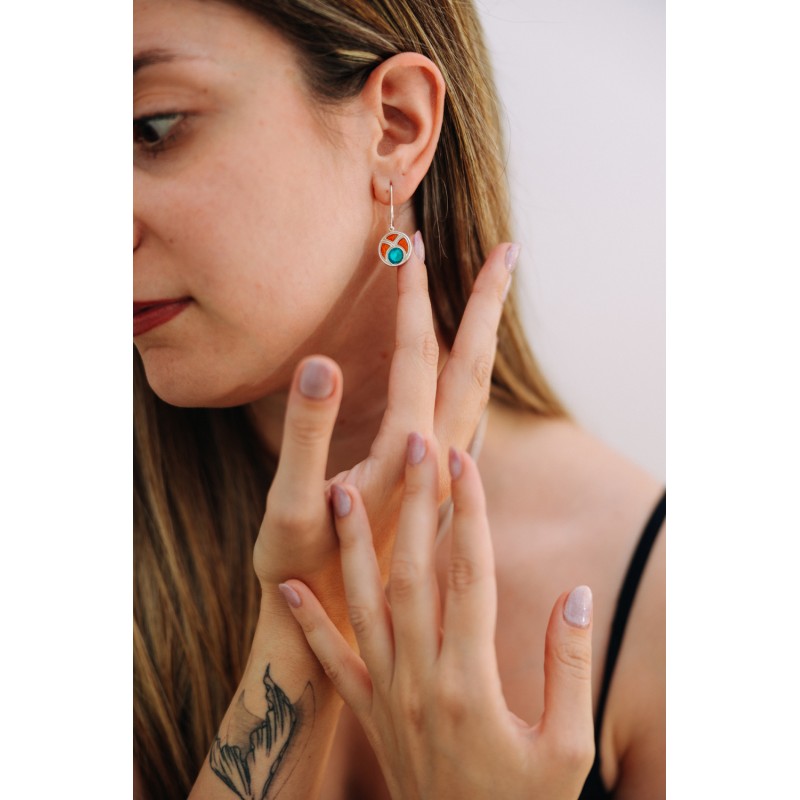 Σκουλαρίκια ασήμι 925 με γαλάζιο ζιρκόν και πορτοκαλί σμάλτο Σκουλαρίκια ασήμι 925 με γαλάζιο ζιρκόν και πορτοκαλί σμάλτο