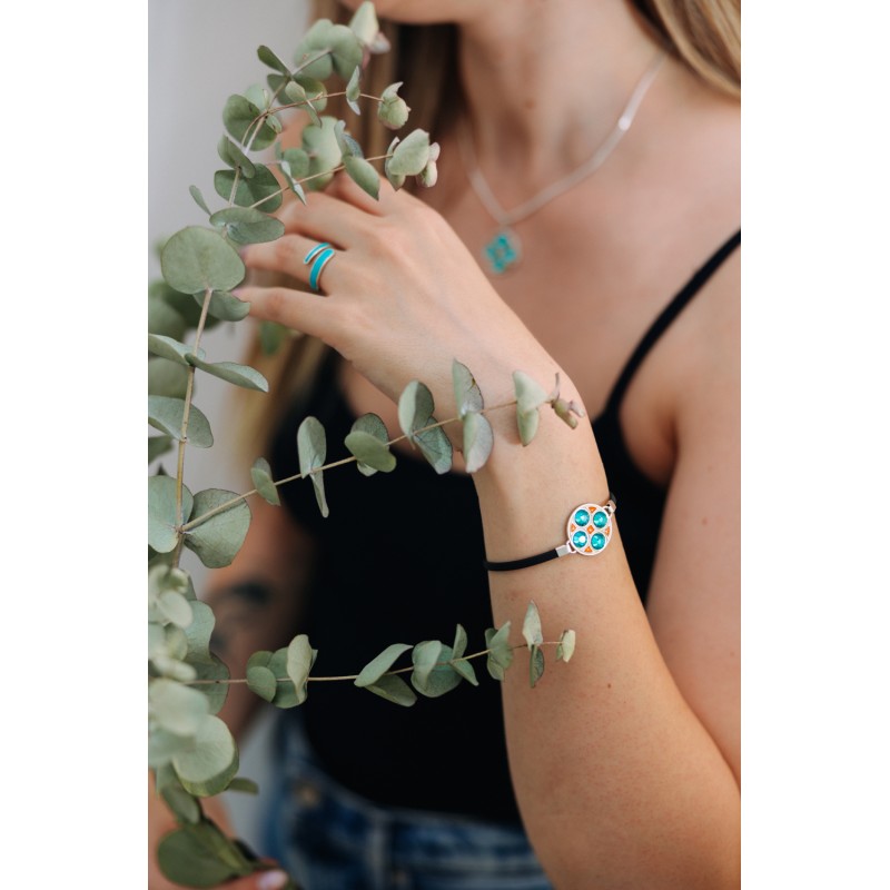 Βραχιόλι ασήμι 925 με γαλάζια ζιρκόν και πορτοκαλί σμάλτο Βραχιόλι ασήμι 925 με γαλάζια ζιρκόν και πορτοκαλί σμάλτο