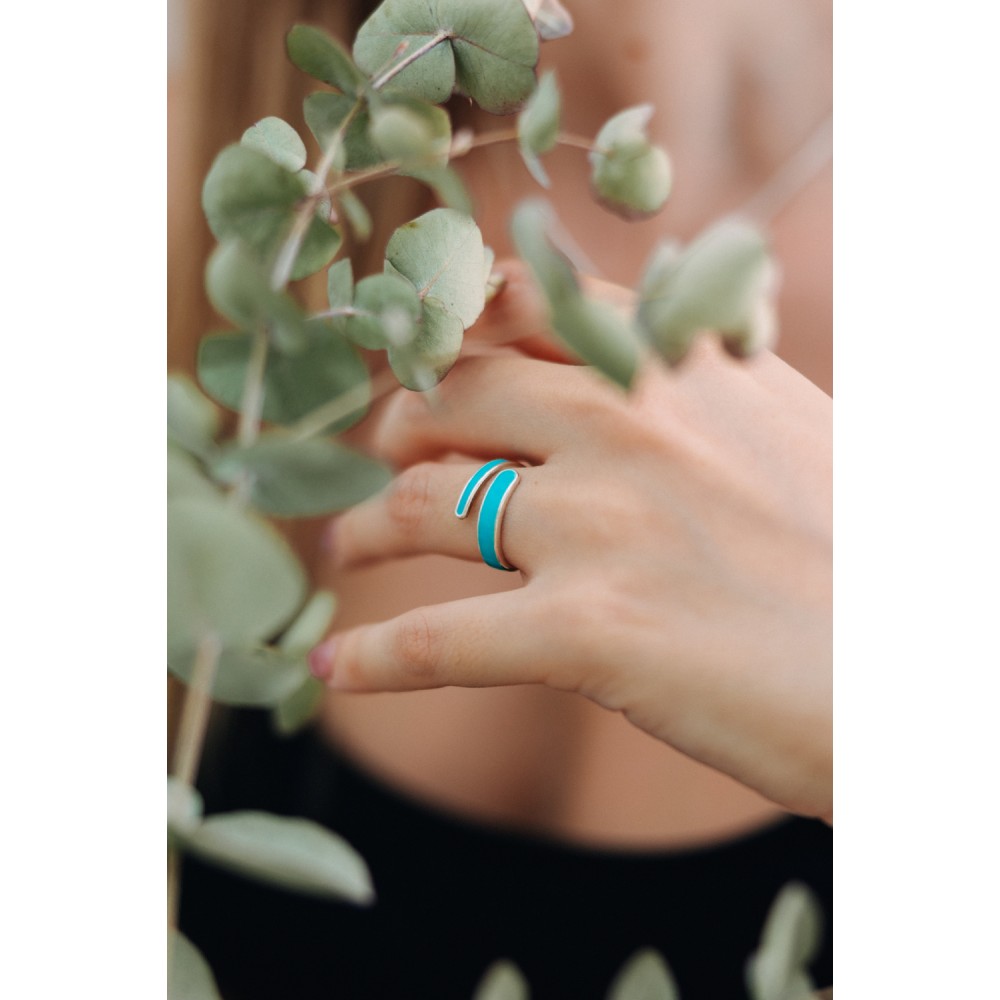 Δαχτυλίδι μοντέρνο μικρό, Ασήμι 925, Γαλάζιο σμάλτο