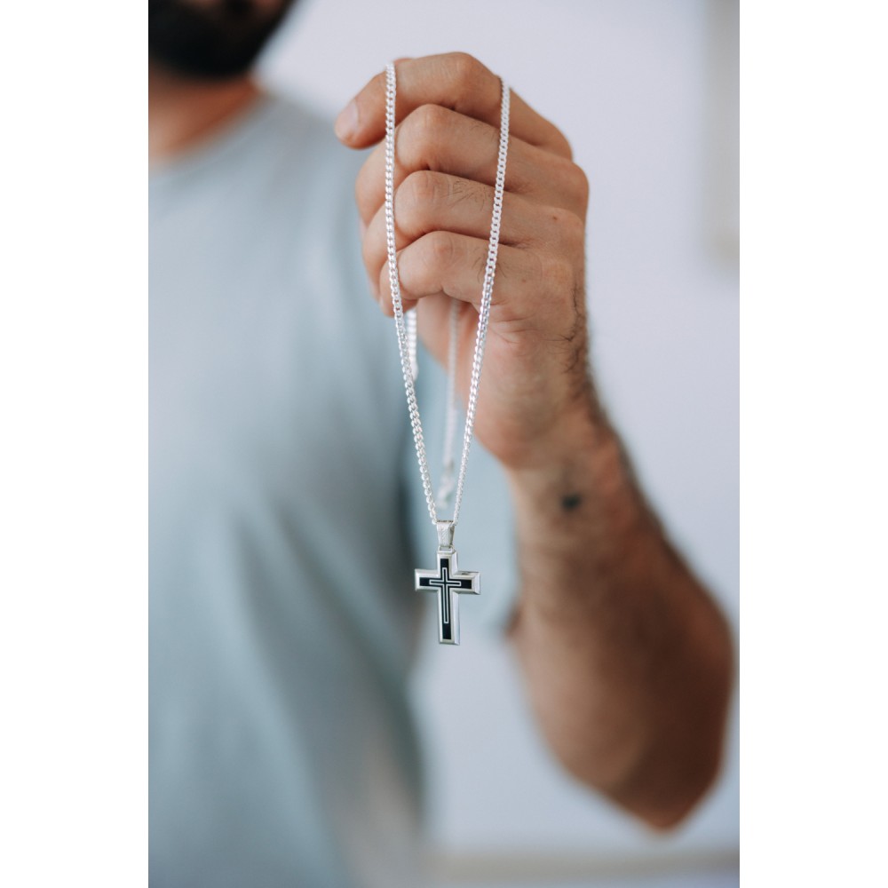 Σταυρός ασήμι 925, μαύρο σμάλτο