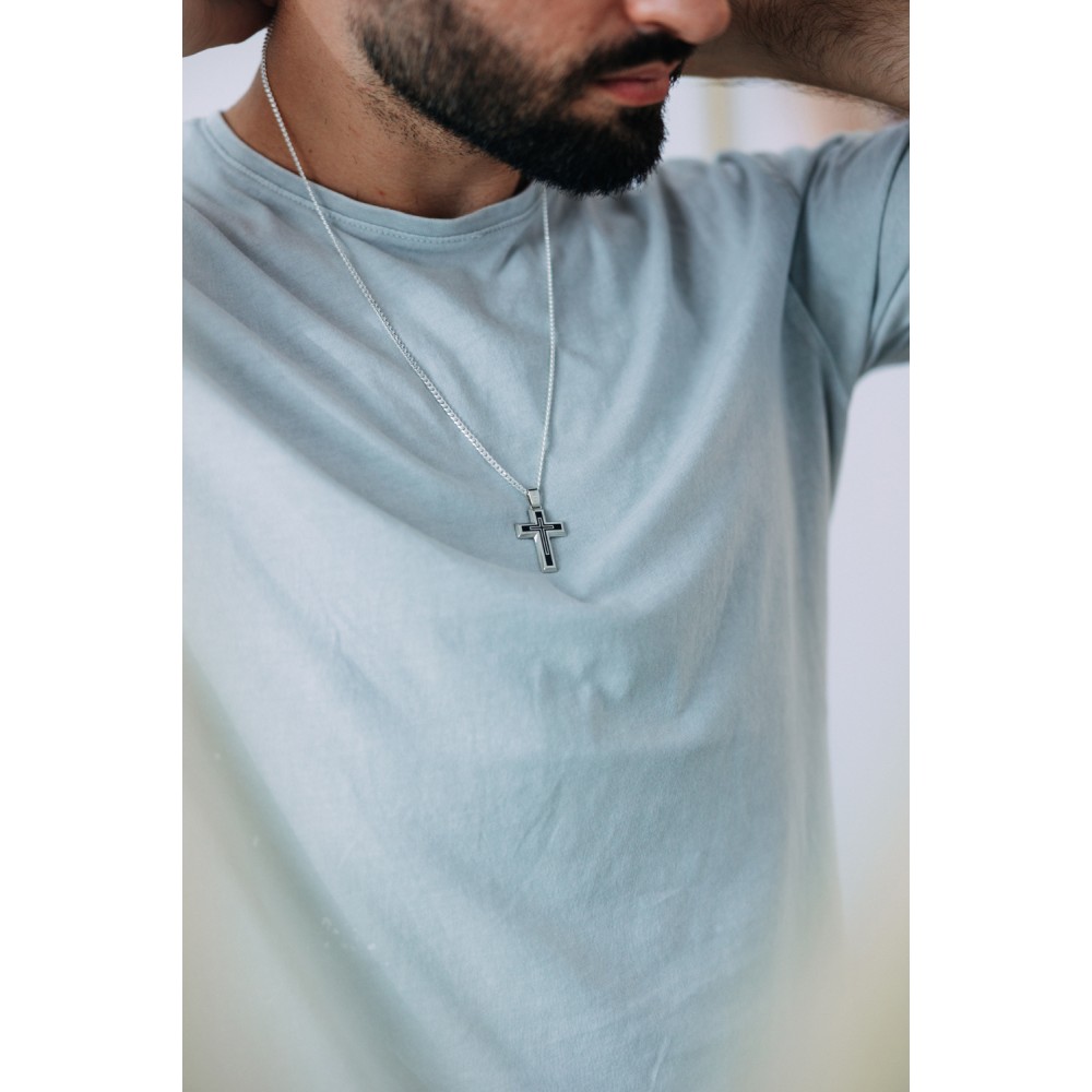 Σταυρός ασήμι 925, μαύρο σμάλτο