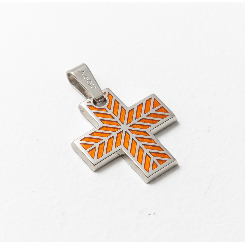 Cross Silver 925, Orange Enamel