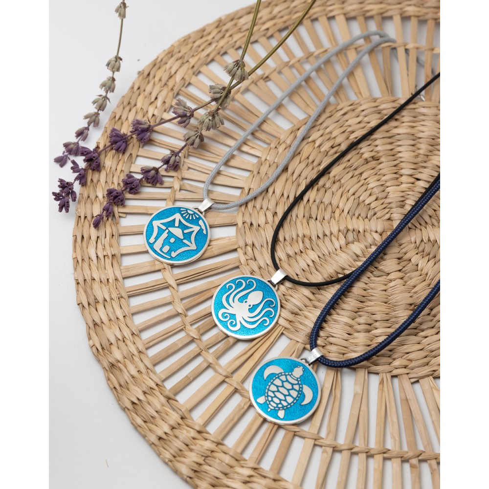 Μενταγιόν χταπόδι, ασήμι 925, μπλε σμάλτο