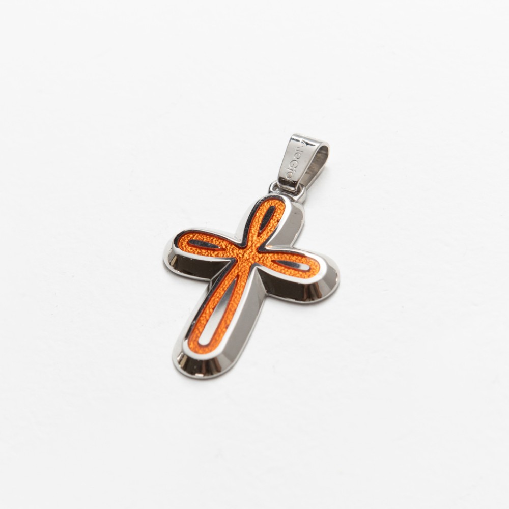 Cross Silver 925, Orange Enamel