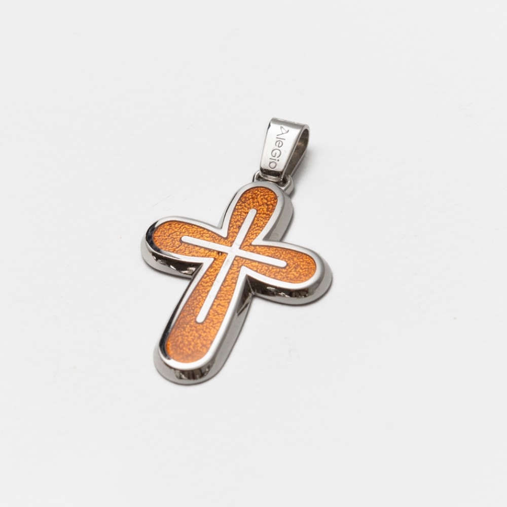 Cross Silver 925, Orange Enamel