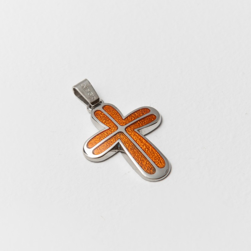 Σταυρός ασήμι 925, Πορτοκαλί σμάλτο Σταυρός ασήμι 925, Πορτοκαλί σμάλτο