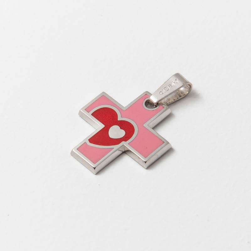 Σταυρός καρδιά ασήμι 925, ροζ και κόκκινο σμάλτο Σταυρός καρδιά ασήμι 925, ροζ και κόκκινο σμάλτο