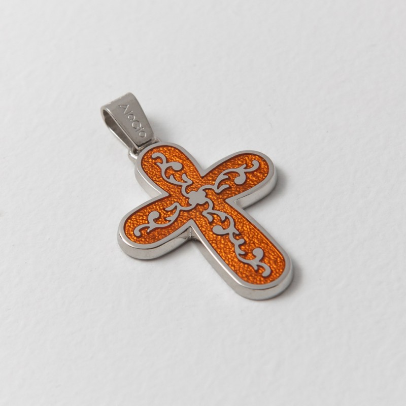 Σταυρός ασήμι 925, Πορτοκαλί σμάλτο Σταυρός ασήμι 925, Πορτοκαλί σμάλτο