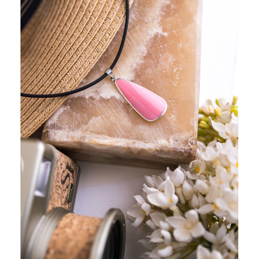 Drop Pendant, pink Enamel, Silver 925