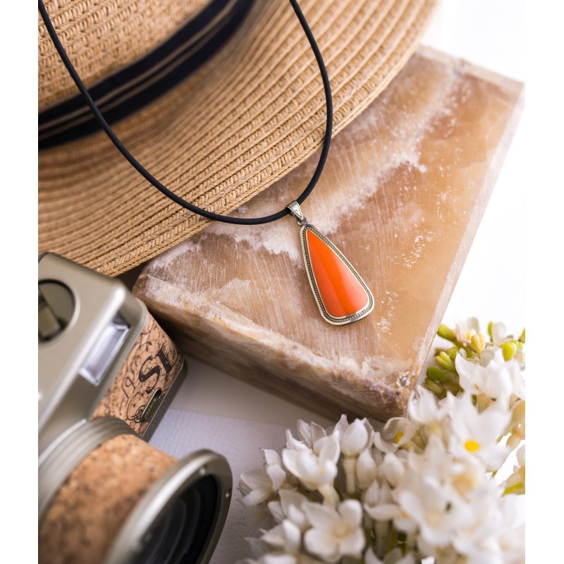 Μενταγιόν σταγόνα ,πορτοκαλί σμάλτο, Ασήμι 925 Μενταγιόν σταγόνα ,πορτοκαλί σμάλτο, Ασήμι 925