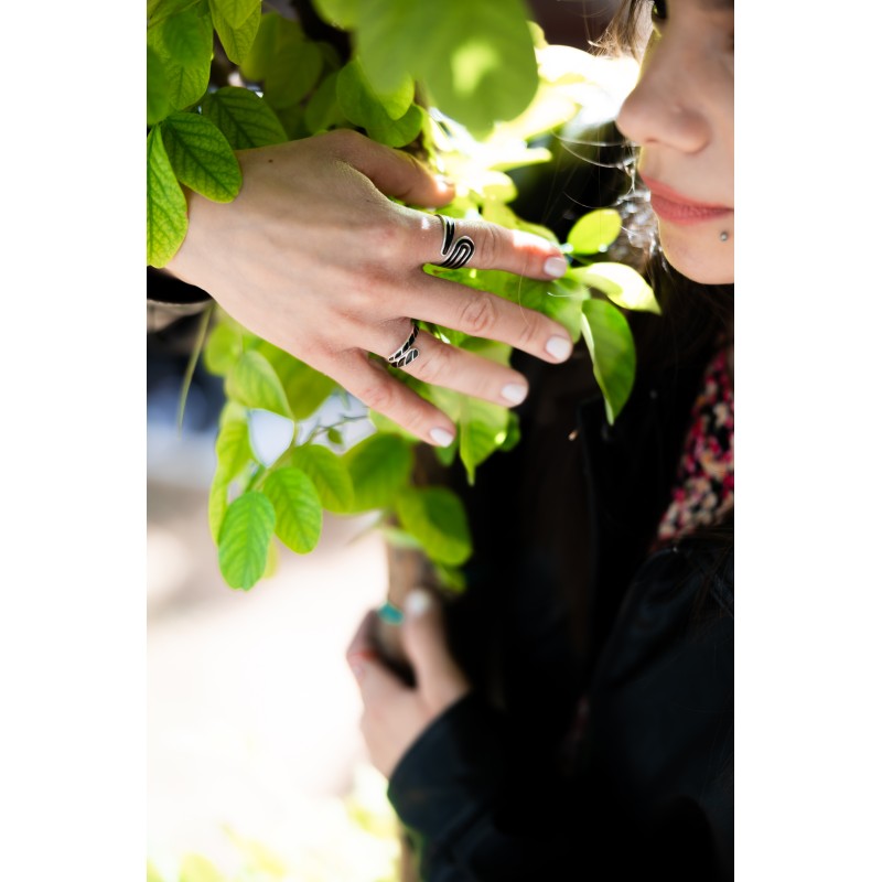 Δαχτυλίδι Αμαζόνα Μικρό, Ασήμι 925, Μαύρο Σμάλτο