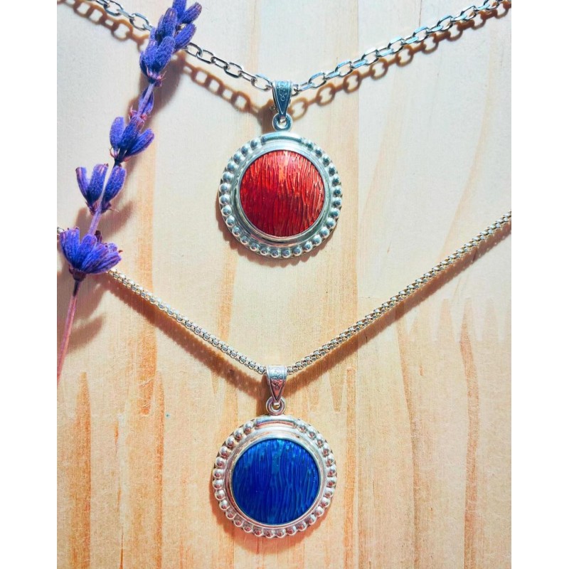 Μενταγιόν, Κόκκινο διάφανο σμάλτο, Ασήμι 925