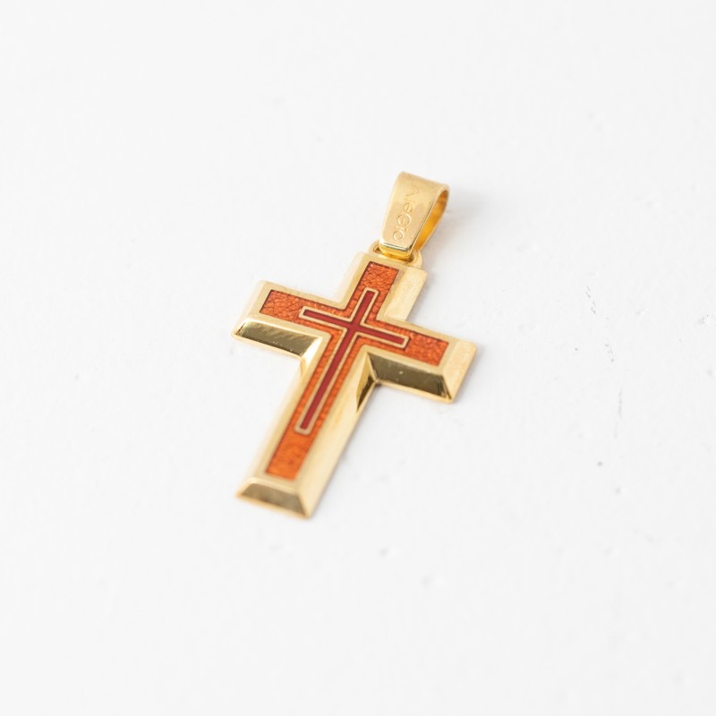 Σταυρός επιχρυσωμένος ασήμι 925, πορτοκαλί και κόκκινο σμάλτο Σταυρός επιχρυσωμένος ασήμι 925, πορτοκαλί και κόκκινο σμάλτο