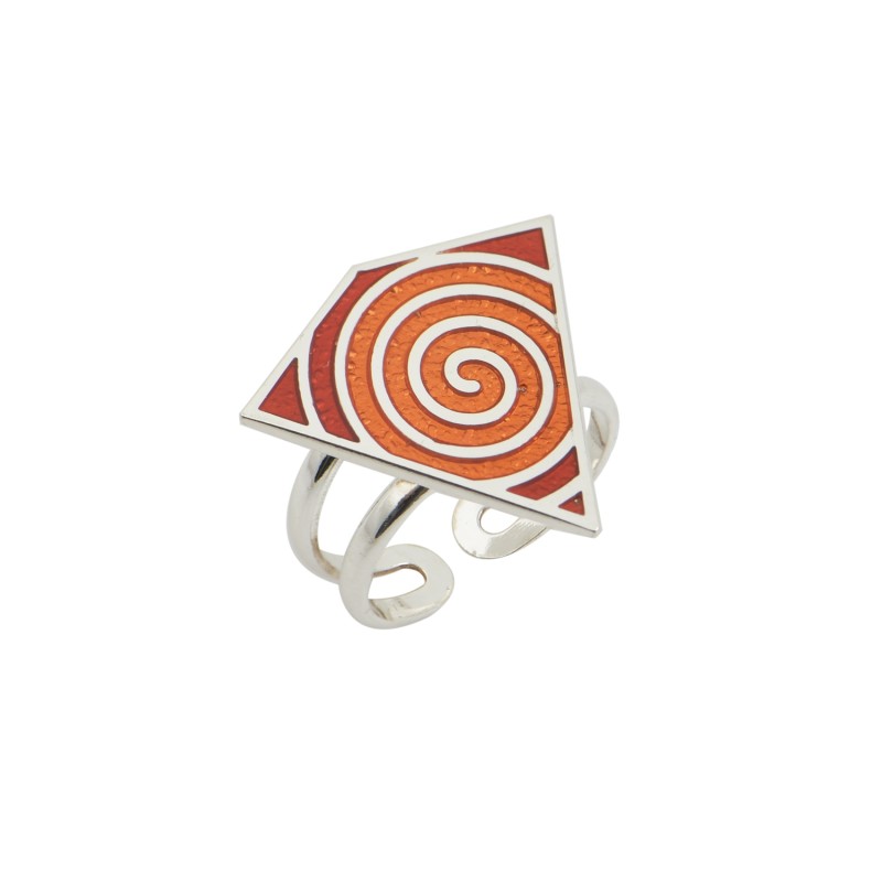 Δαχτυλίδι τρίγωνο ασήμι 925, Πορτοκαλί και κόκκινο σμάλτο με σπίρα Δαχτυλίδι τρίγωνο ασήμι 925, Πορτοκαλί και κόκκινο σμάλτο με σπίρα