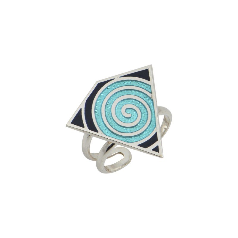 Δαχτυλίδι τρίγωνο ασήμι 925, Γαλάζιο και μπλε σμάλτο με σπίρα Δαχτυλίδι τρίγωνο ασήμι 925, Γαλάζιο και μπλε σμάλτο με σπίρα