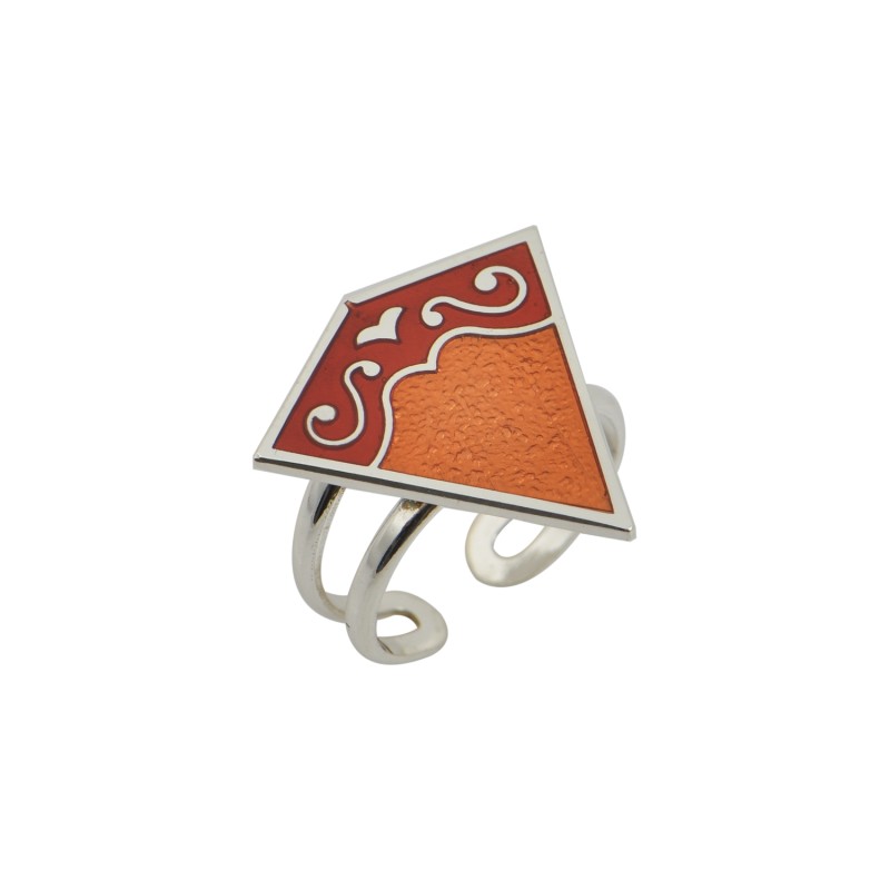 Δαχτυλίδι τρίγωνο ασήμι 925, Πορτοκαλί και κόκκινο σμάλτο Δαχτυλίδι τρίγωνο ασήμι 925, Πορτοκαλί και κόκκινο σμάλτο