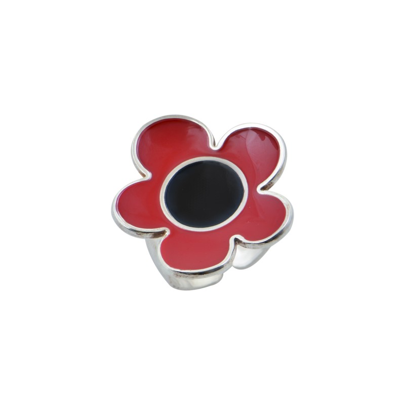 Δαχτυλίδι λουλούδι μεγάλο, Ασήμι 925, Κόκκινο και μαύρο σμάλτο Δαχτυλίδι λουλούδι μεγάλο, Ασήμι 925, Κόκκινο και μαύρο σμάλτο