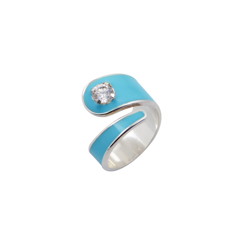 Δαχτυλίδι μοντέρνο μεγάλο με ζιρκόν,  Ασήμι 925, Γαλάζιο σμάλτο Δαχτυλίδι μοντέρνο μεγάλο με ζιρκόν,  Ασήμι 925, Γαλάζιο σμάλτο