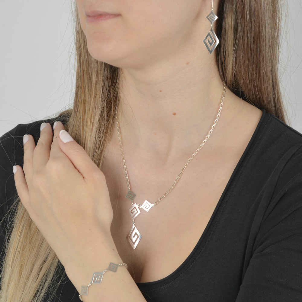 Βραχιόλι αλυσίδα τριπλός ρόμβος μεγάλο. Ασήμι 925.