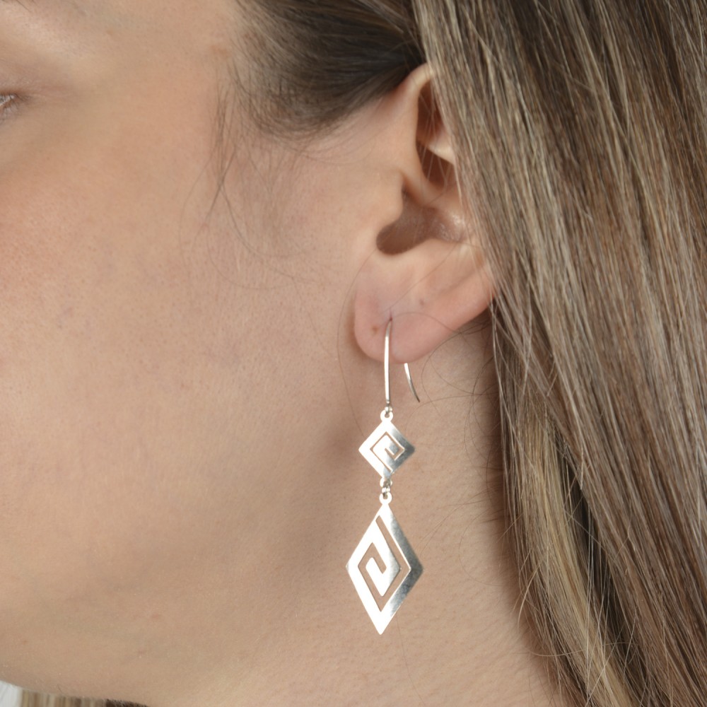 Κρεμαστά σκουλαρίκια διπλός ρόμβος. Ασήμι 925.