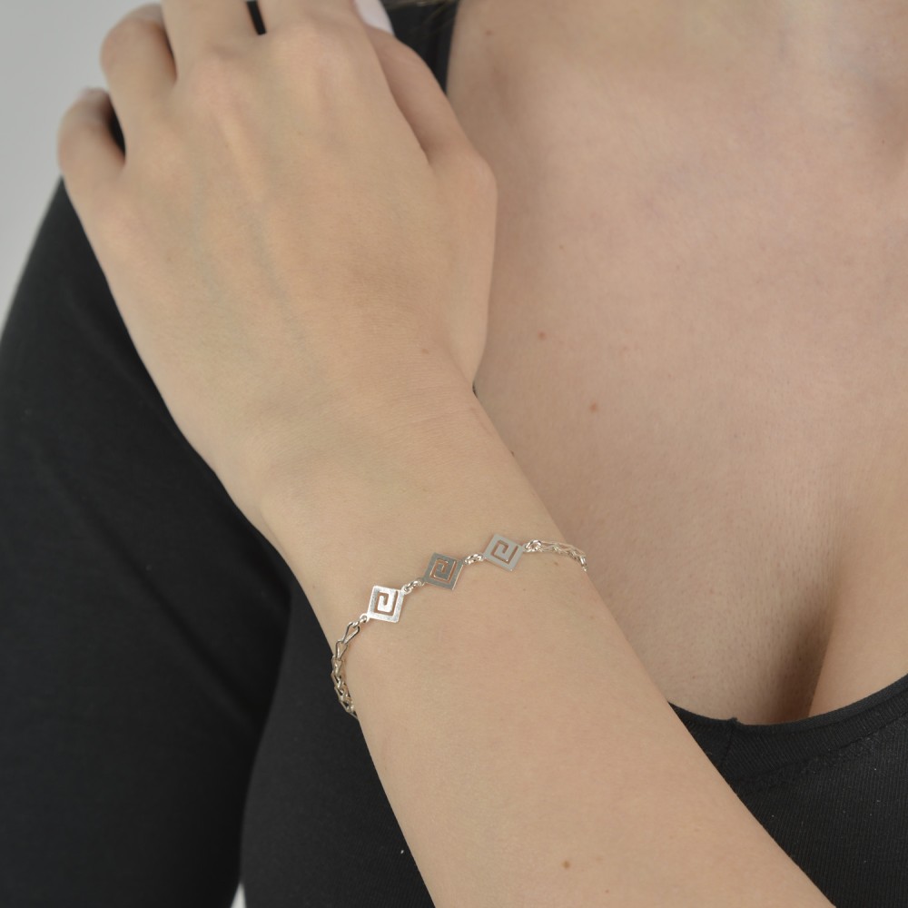 Βραχιόλι αλυσίδα τριπλός ρόμβος μικρό. Ασήμι 925.