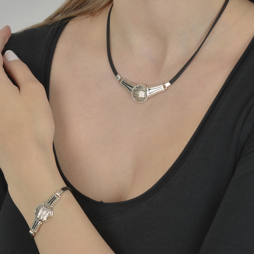 Βραχιόλι Παρθενώνας με σχέδιο. Οξειδωμένο ασήμι 925.