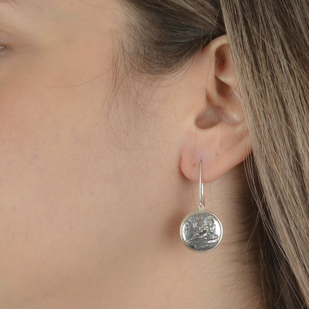 Κρεμαστά σκουλαρίκια Αχιλλέας. Οξειδωμένο ασήμι 925.