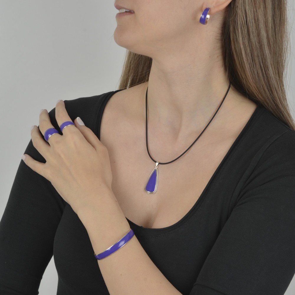 Δαχτυλίδι μεγάλο, Ασήμι 925, Μωβ σμάλτο