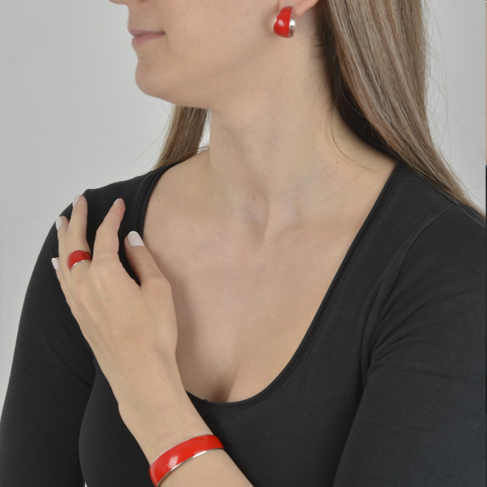 Βραχιόλι μεγάλο, Κόκκινο σμάλτο, Ασήμι 925