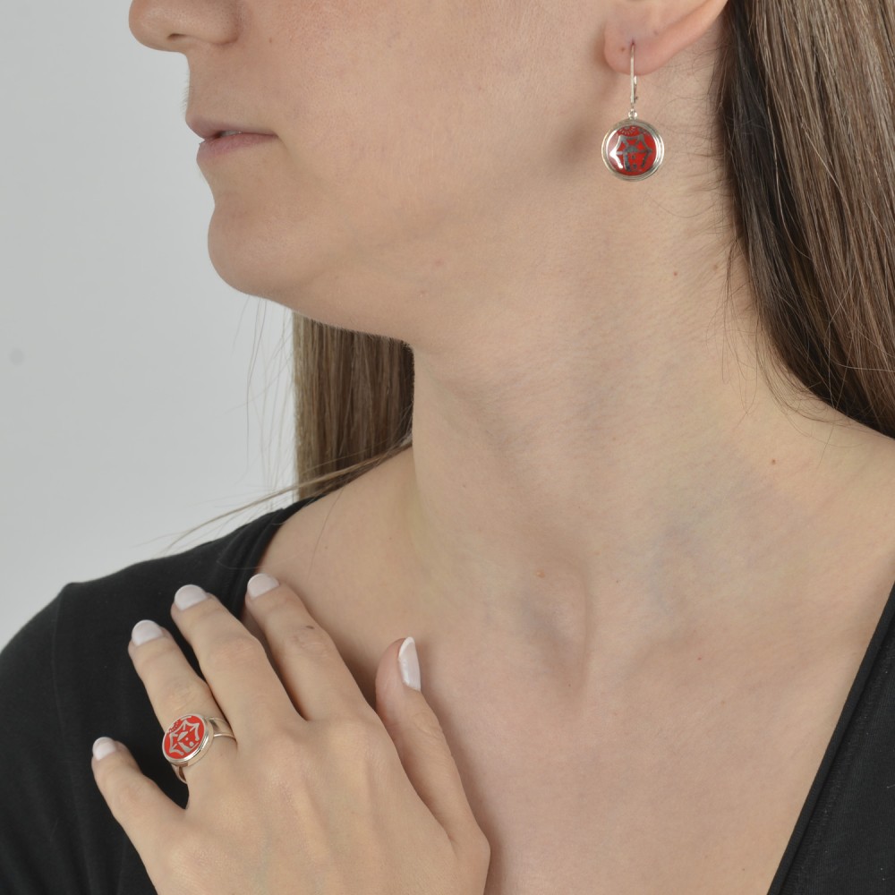 Δαχτυλίδι ανεμόμυλος, Ασήμι 925, Κόκκινο σμάλτο
