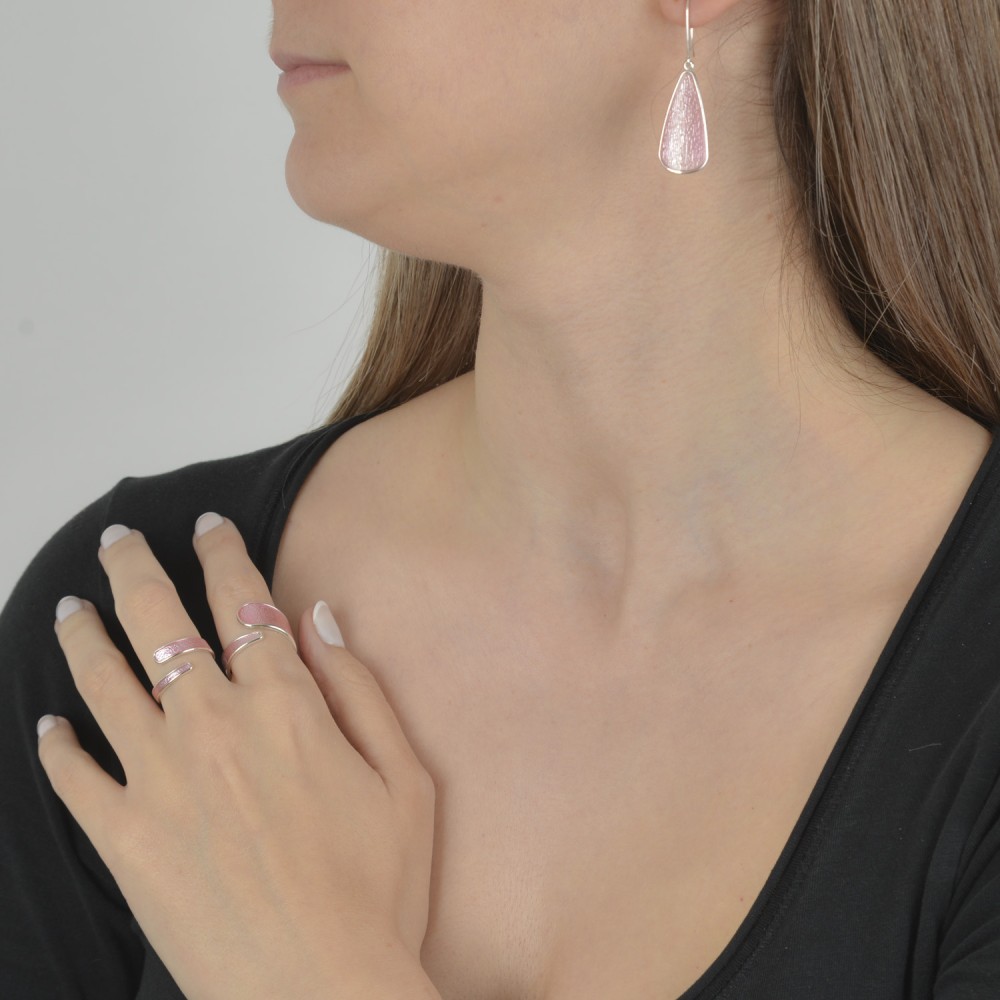 Δαχτυλίδι μοντέρνο μεγάλο, Ασήμι 925, Διάφανο ροζ σμάλτο