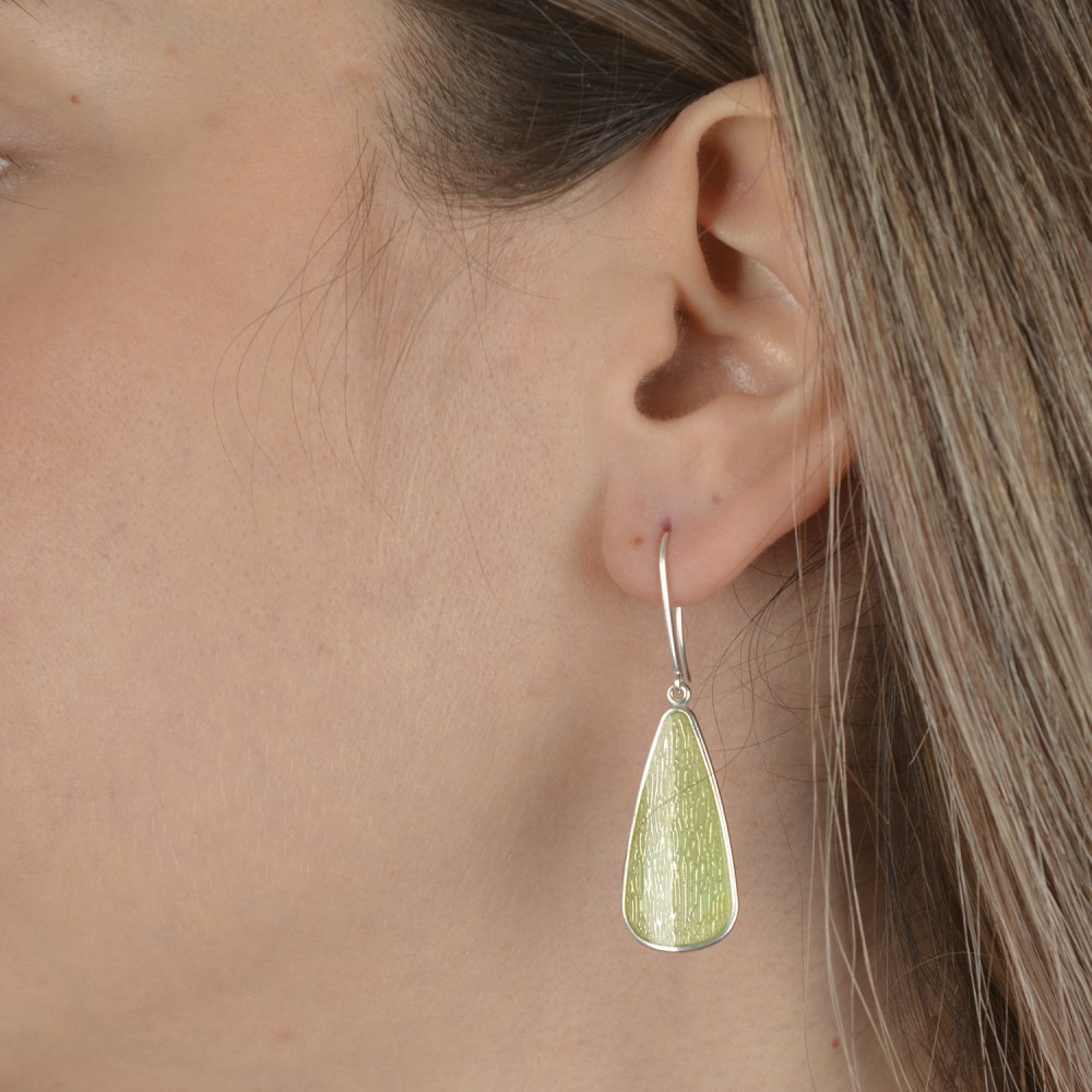 Κρεμαστά σκουλαρίκια πράσινο διάφανο σμάλτο, Ασήμι 925
