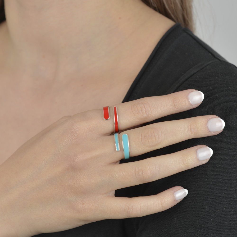 Δαχτυλίδι μοντέρνο μικρό, Ασήμι 925, Γαλάζιο σμάλτο