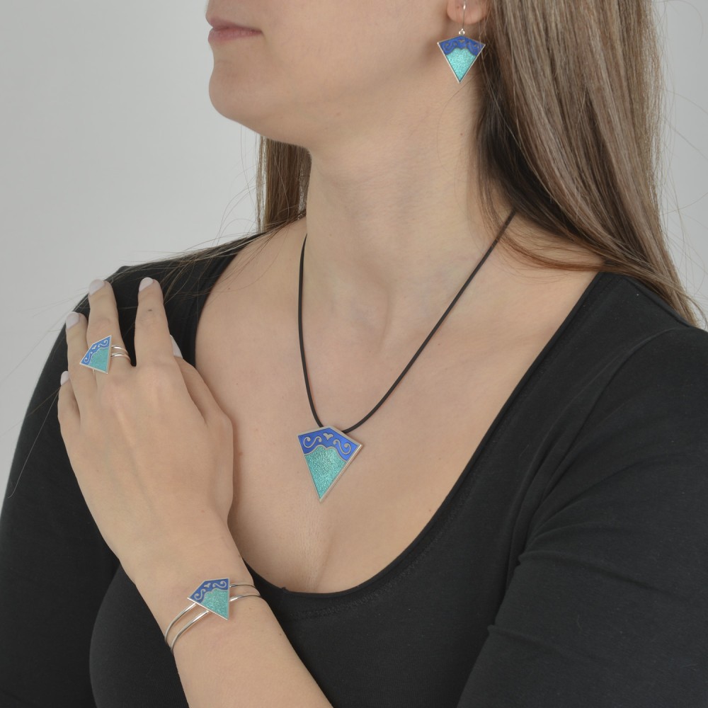 Βραχιόλι τρίγωνο, Ασήμι 925, Μπλε και γαλάζιο σμάλτο