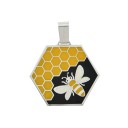 Pendant Hexagon With Bee, Silver 925, Black-Yellow Enamel