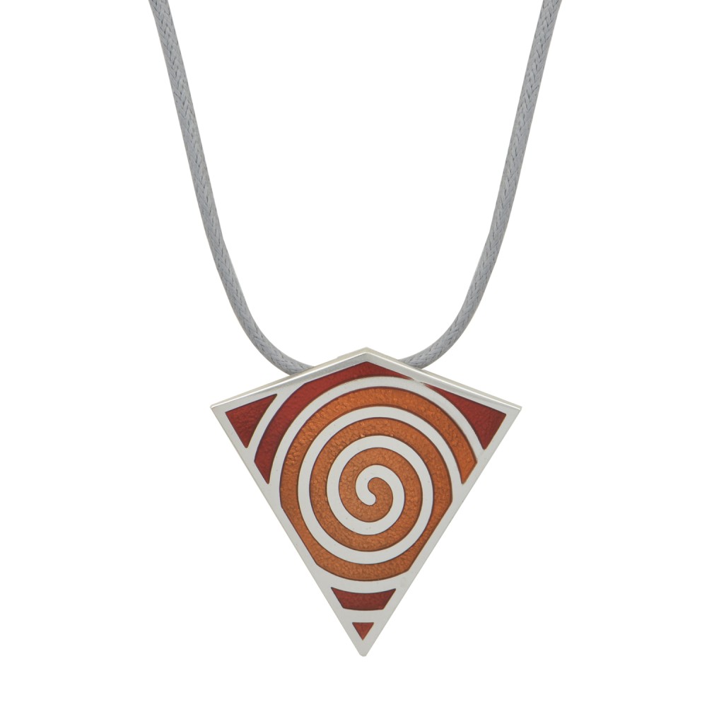 Pendant Triangle With Spiral, Orange-Red Enamel