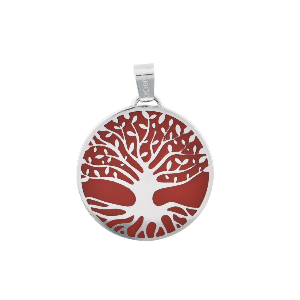 Life Tree Pendant, Red Enamel, Silver 925