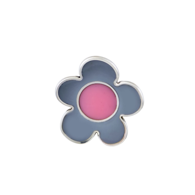 Μενταγιόν λουλούδι μεγάλο, Γκρι και ροζ σμάλτο, Ασήμι 925 Μενταγιόν λουλούδι μεγάλο, Γκρι και ροζ σμάλτο, Ασήμι 925