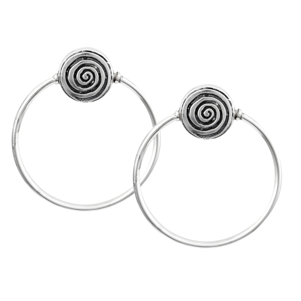 Greek Spiral Hoops.Oxidised Silver 925