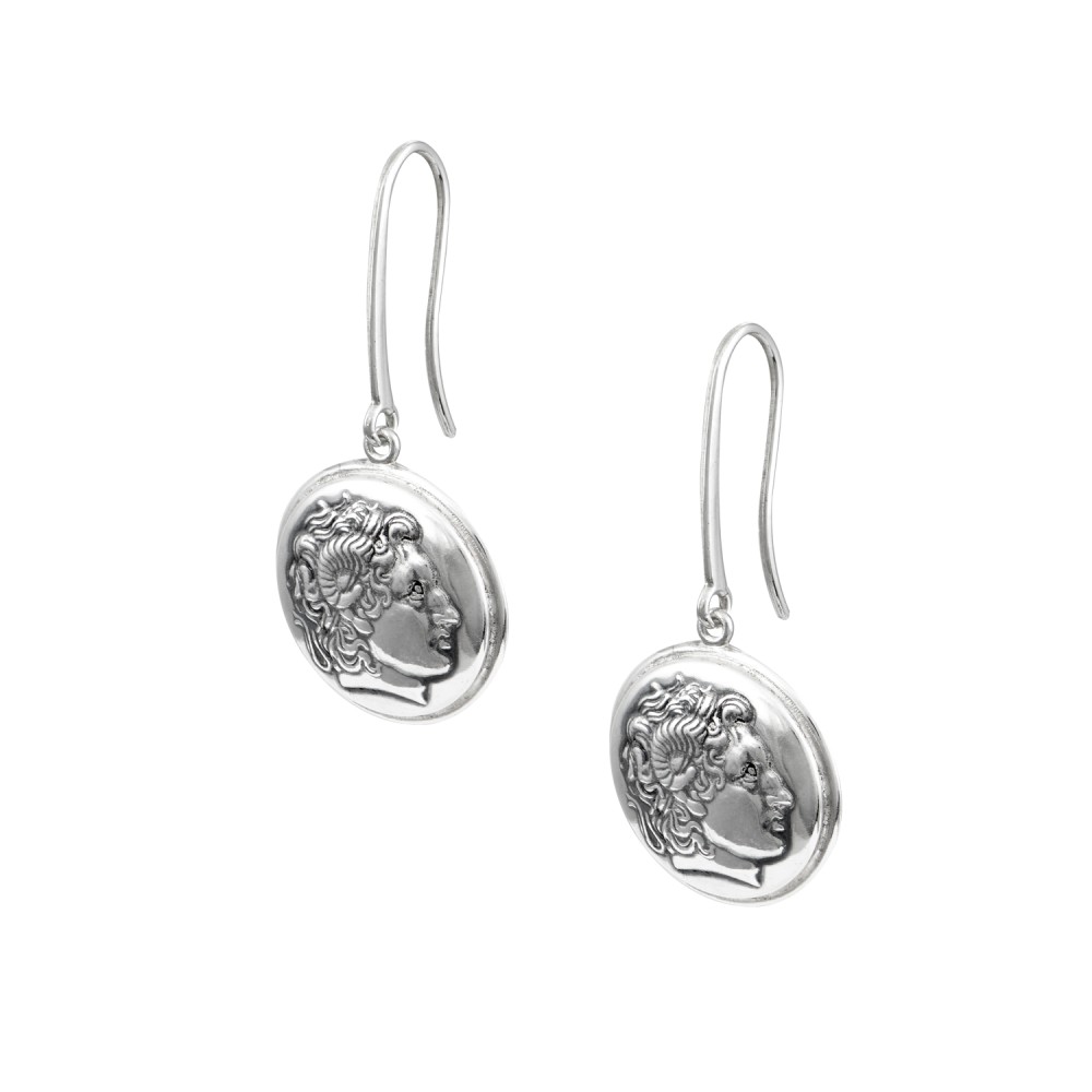 Alexander The Great Dangle Earrings.Oxidised Silver 925