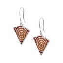 Earrings Triangle With Spiral, Orange-Red Enamel