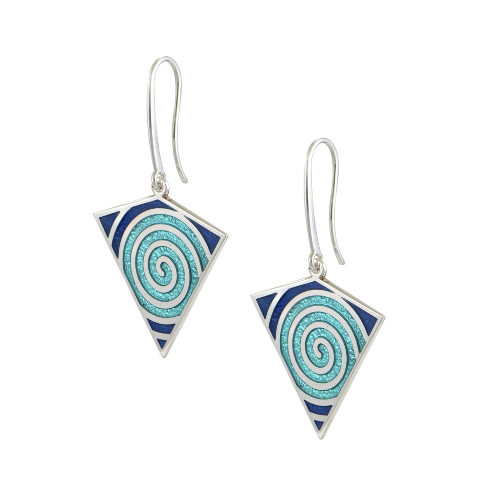 Earrings Triangle Silver 925, Light Blue-Dark Blue Enamel