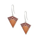 Earrings Triangle, Silver 925 Orange-Red Enamel